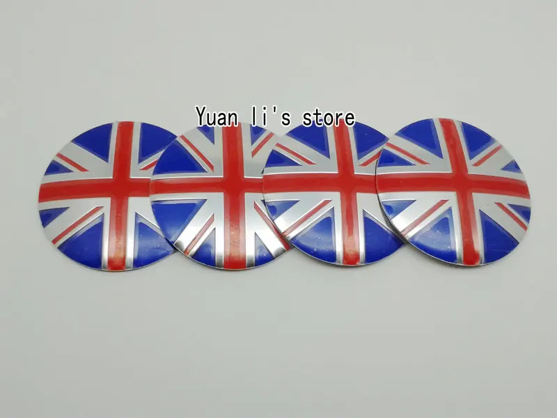 10 Set(1 Set=4pcs) OEM 3D Aluminum Wheel Center Hub Cap Emblem Badge stick for UK British flag R 56.5mm/ R 52mm   Car Styling