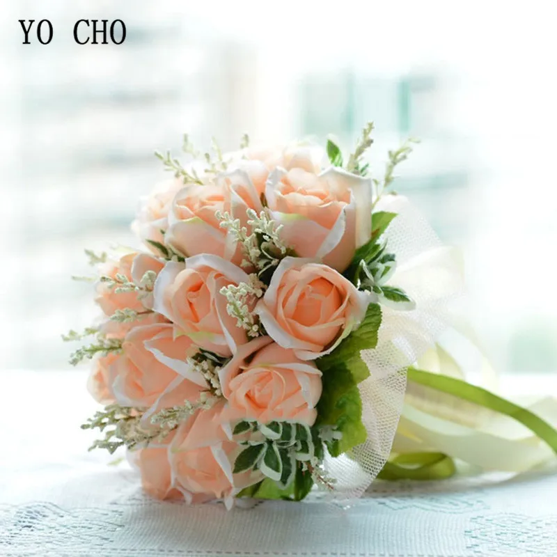 YO CHO-Buquês De Noiva Para Damas De Noiva, Flores Artificiais, Rosas De Seda, Branco, Rosa, Decoração Do Casamento, Decoração Do Casamento