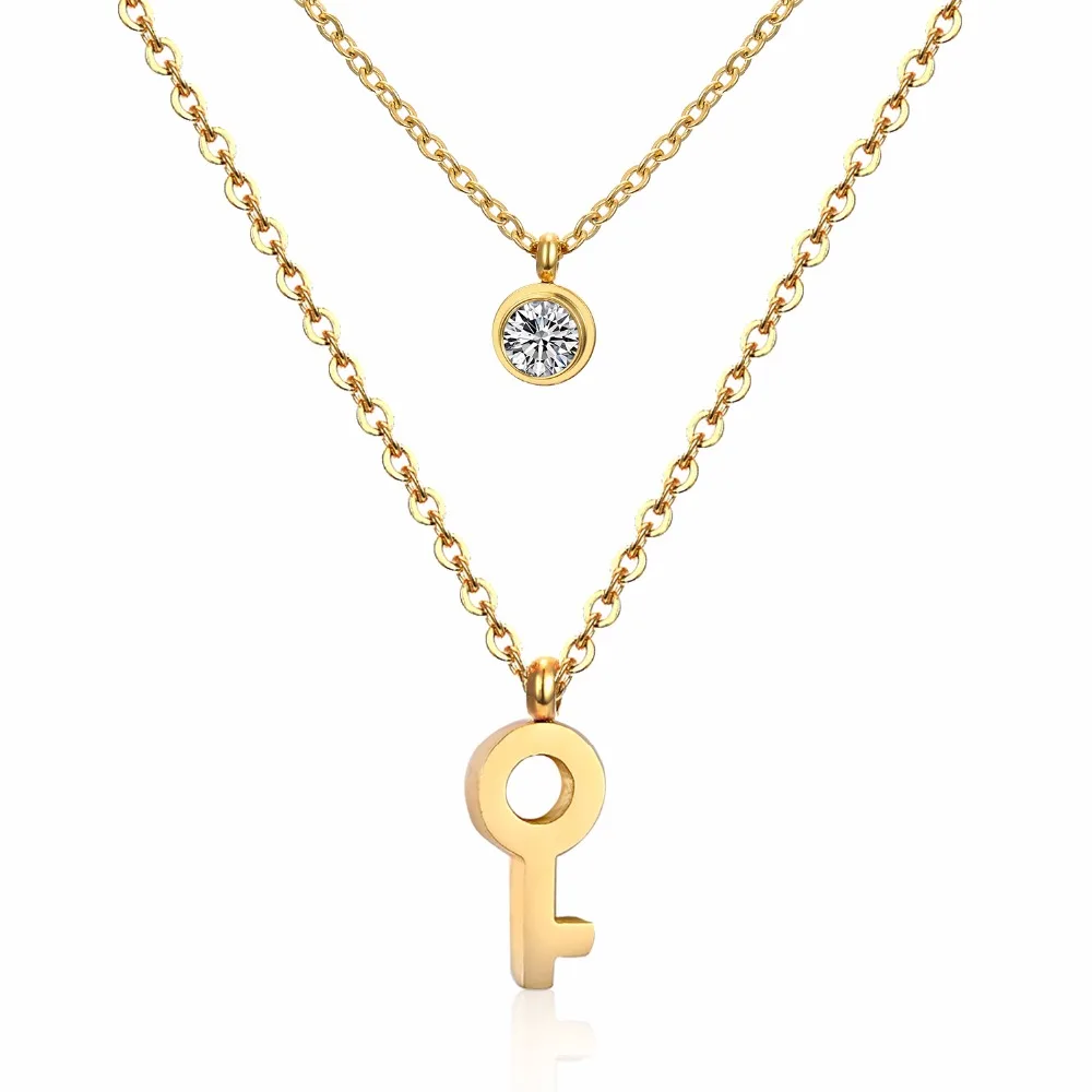 LUXUSTEEL Double Layer Golden Color Cross Pendant Necklace With Round Cubic Zirconia Pendants For Women Fashion Accessories 2019