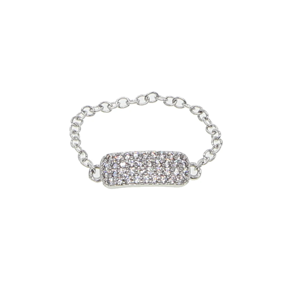 The Franch design thin chain with cz bar charm elegant cute women girl jewelry silver color cz bar minimal ring design