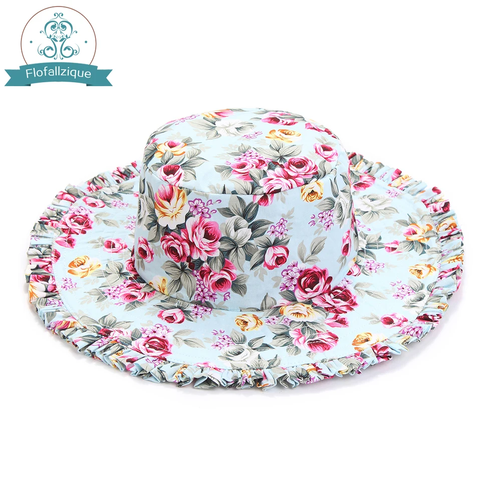 2020 Summer Girls Hats Children Beach Caps Kids Floral Print Cotton Baby Bucket Outdoor Sunhats