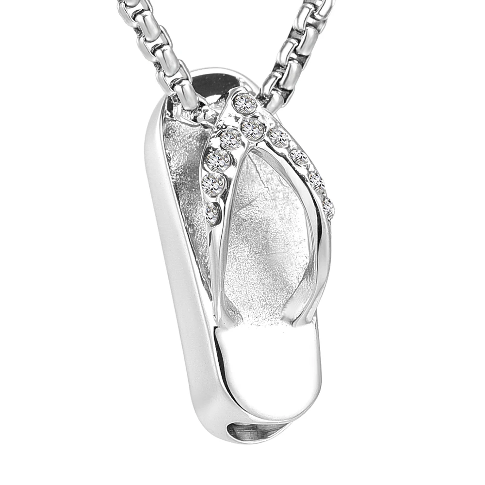 JJ001 Crystal Flip-flop Memorial Urn Pendant Jewelry Women Charm,Wholesale Stainless Steel Mini Funeral Keepsake Ashes Necklace