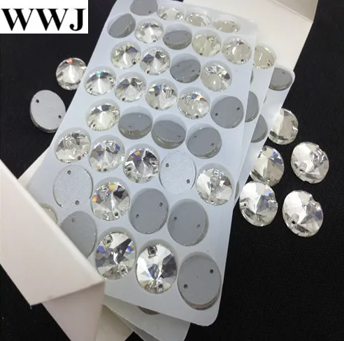 8mm,10mm,12mm,14mm,16mm,18mm round Rivoli Sew On stones Crystal clear color flatback 2 holes glass sewing beads