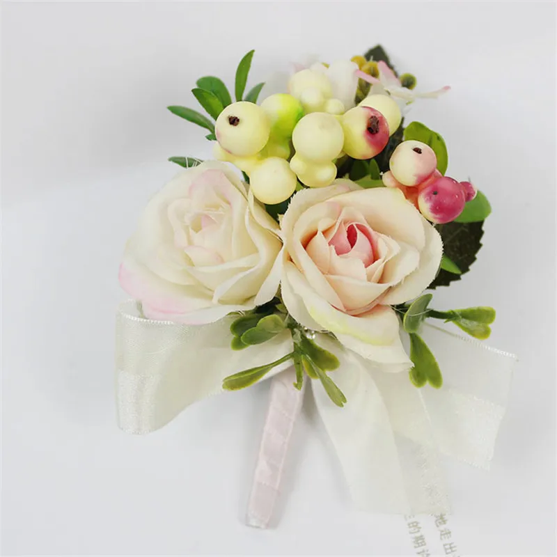 Men Boutonniere Bridesmaid Sisters Wrist Corsage Artificial Bride Hand Flowers For Wedding Prom Party Decor Beautiful Rose Bunch