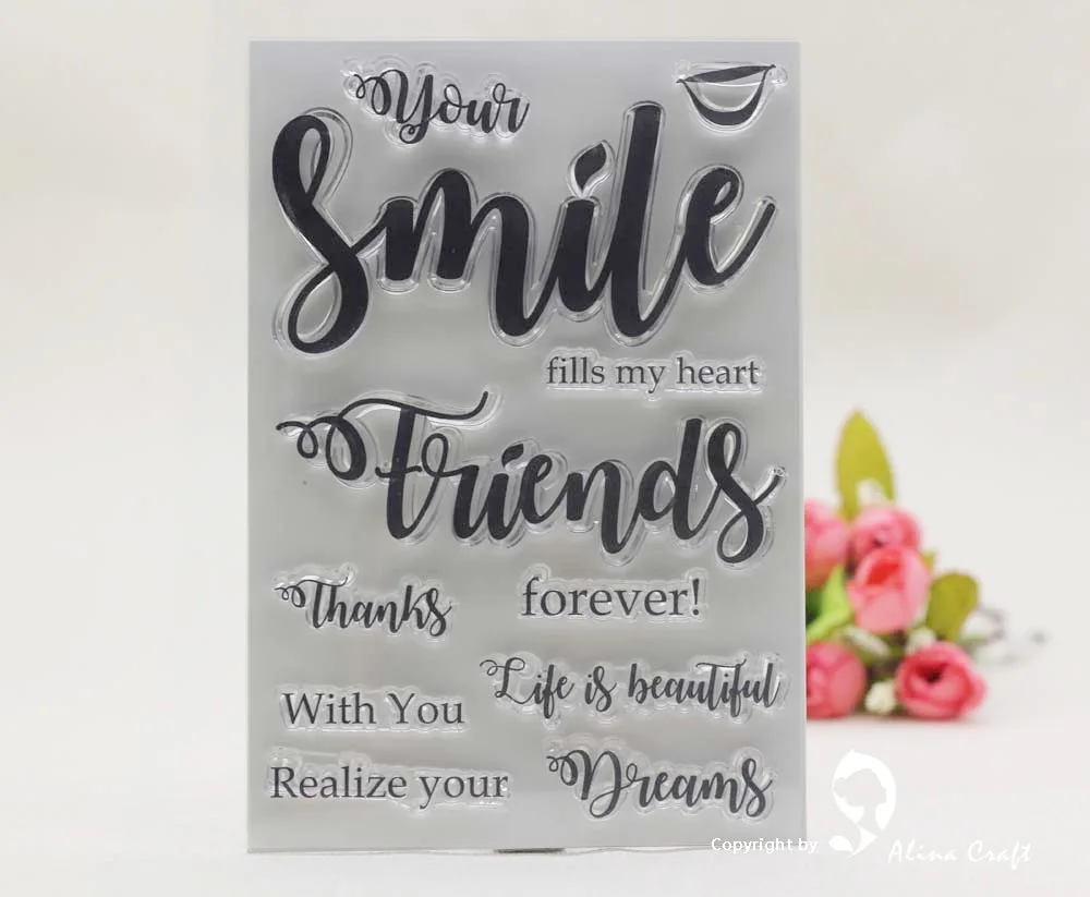 Metalowe matryce wycinają wyraźne znaczki przyjaciele uśmiechają się w cieniu słowa papier do scrapbookingu rzemieślniczy Album z kartami ostrze