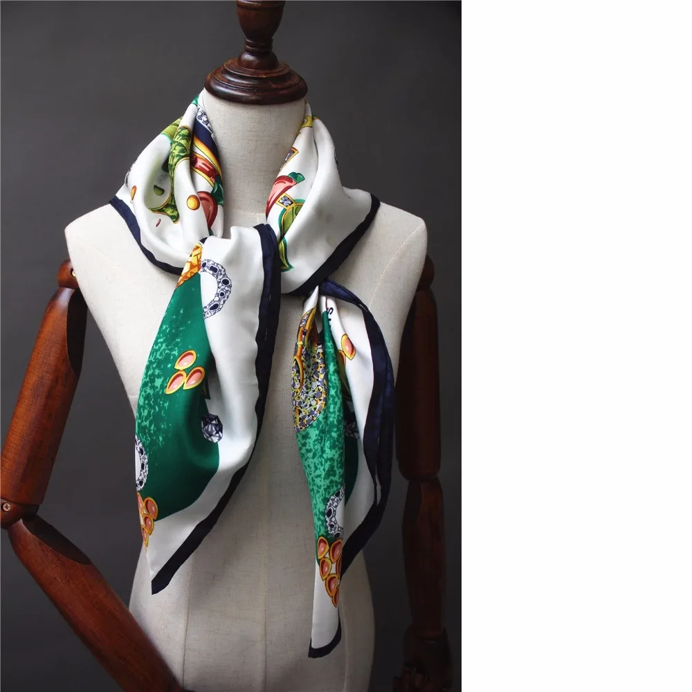 Gemstone Print 100% Silk Twill Scarf Hijab Shawl Fashion Silk Scarves & Wraps for Women 35\