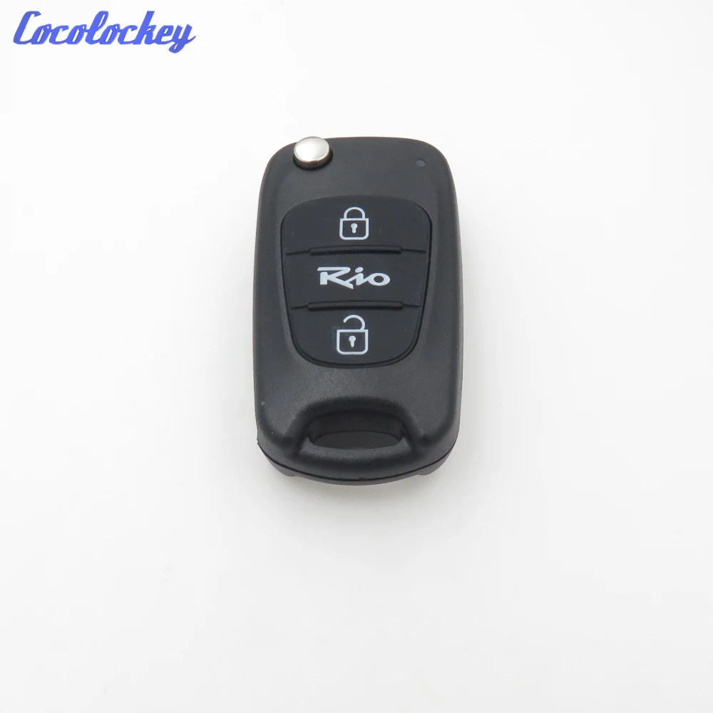 

Cocolockey Car Replacement Folding Key Case for Hyundai Rio 3 Button Remote Flip Key Blank Cover Shell Uncut Key Blade NO LOGO