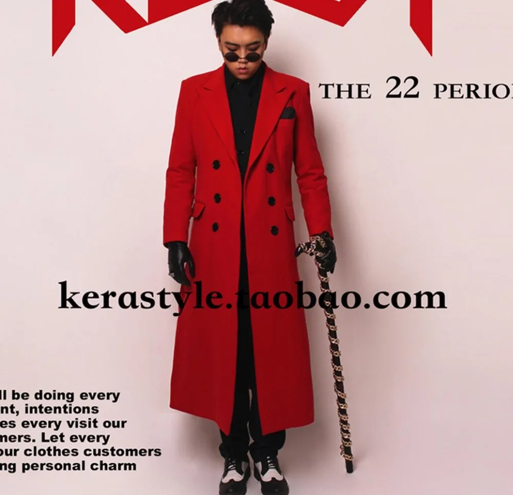 2022 Spring New Men's Fashion DJ Red Cashmere Long Suit Performance Coat Singer Costumes Clothing Men Windbreaker Jackets