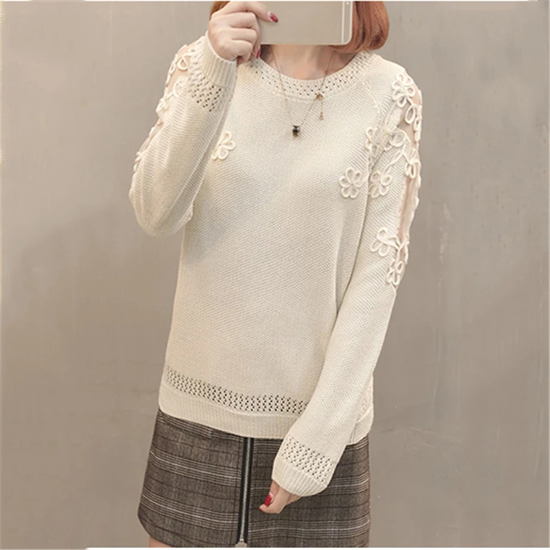 2022 New Spring Autumn Sweater Pullover Women\'s Clothing Fashion Long Sleeve Loose Hollow Out Flower Knitted Shirts Tops A314