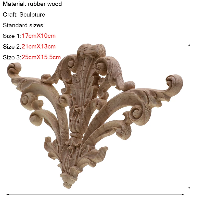 New Flower Wood Carving Natural Appliques For Furniture Cabinet Unpainted Wooden Mouldings Decal Decorative Figurine Home Decor