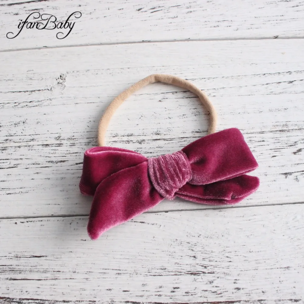 Fashionable baby headband kids girl Oversize Velvet Bow Nylon Headband flower hairband