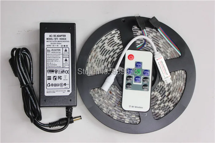 5M/lot RGB led Strip 5050 SMD 60led/m Flexible Waterproof +RF  Remote Controller +DC12V6A Power supply For Home Decoration