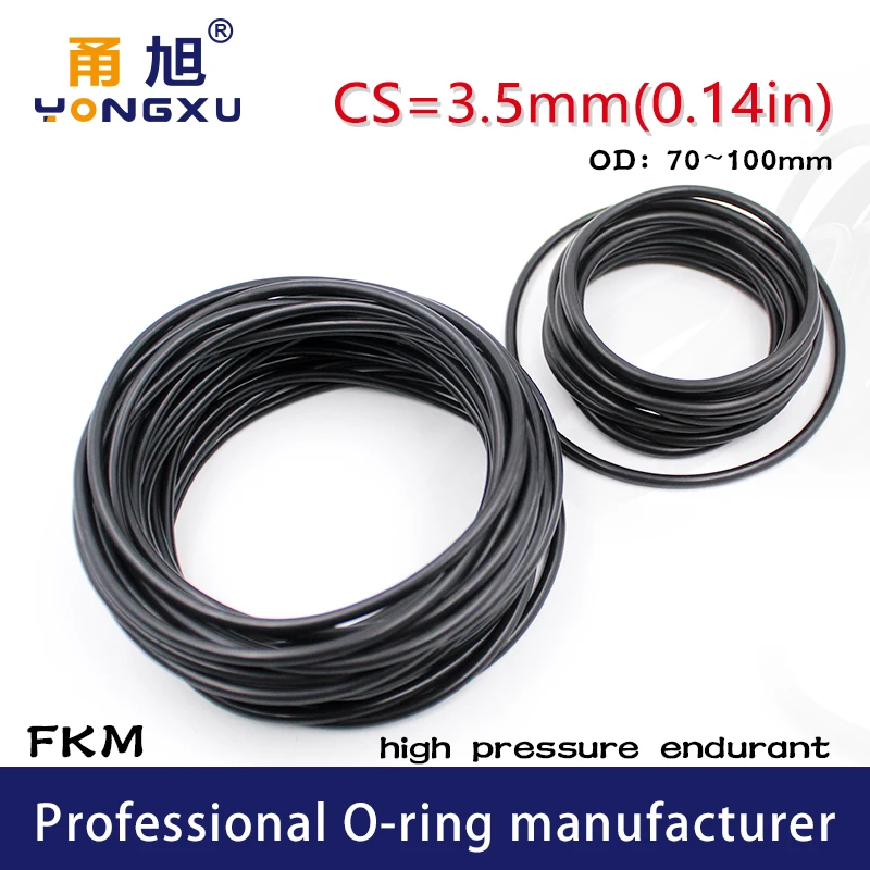 Black FKM Rubber fluororubber O-rings Seals CS3.5mm OD70/72/75/80/85/90/95/100*3.5mm ORings Seal Gasket Oil Ring Sealing Washer