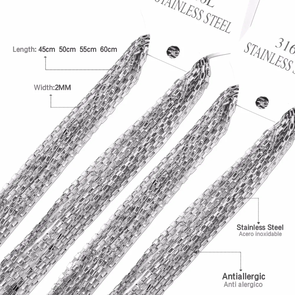 LUXUSTEEL Width 2mm Long Necklace Women Men Stainless Steel Geometry Box Link Chains Bulk Sale 2023 Accessories Party 10Pcs/Lot