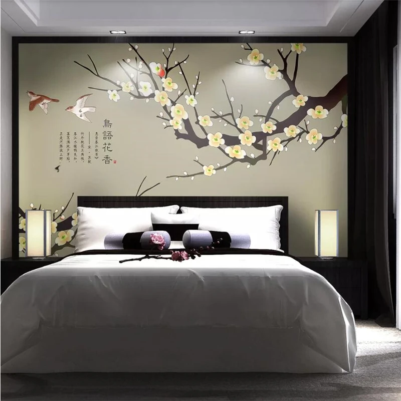 Custom wallpaper 3d mural new Chinese style pen flower bird hand-painted background wall decorative painting mural 3d wallpaoer