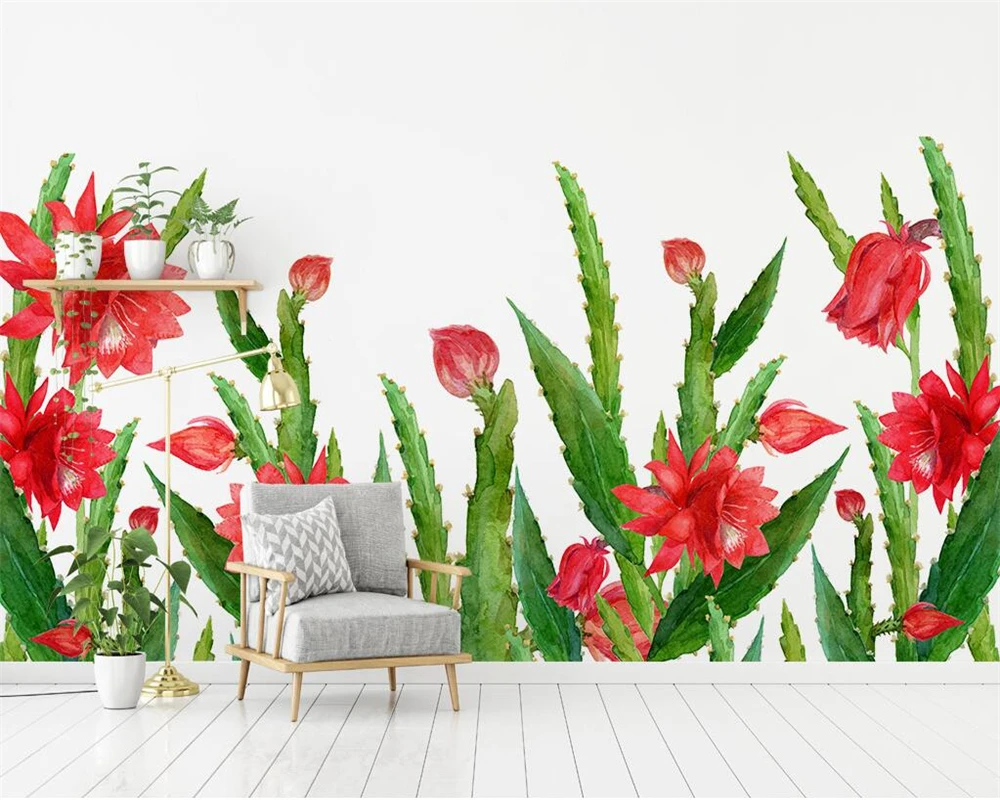 

beibehang Home Decorative Wallpaper American Handmade Pastoral Plant Flower Cactus TV Wall Background Wall murals 3d wallpaper