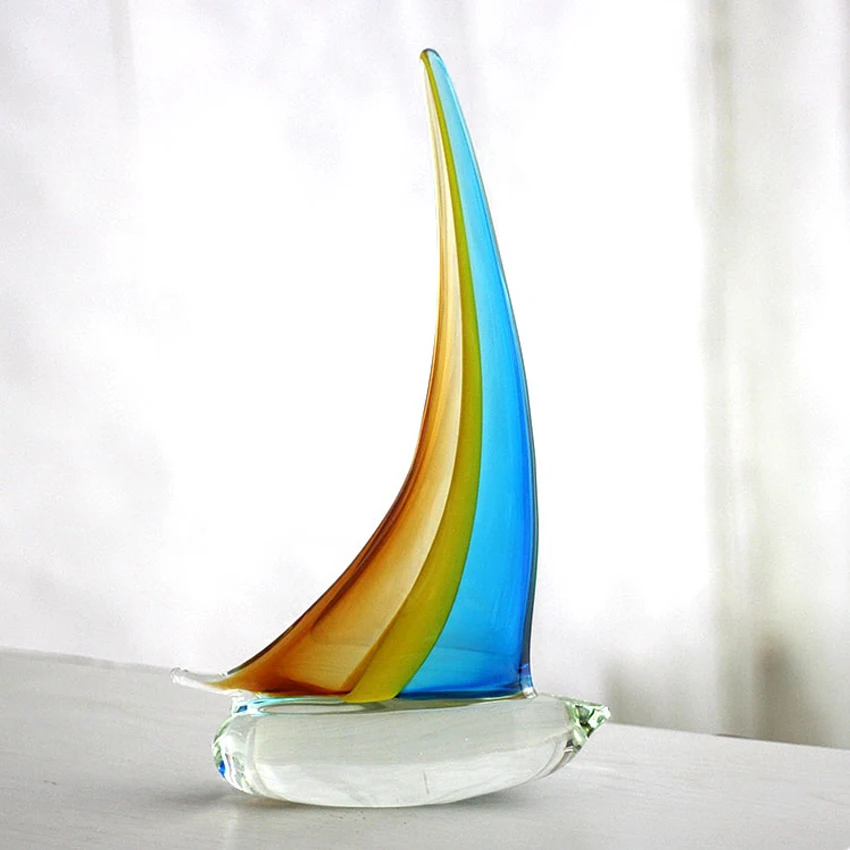 Modern Coloured Glaze Sailing Craft, Home Desktop Decoration, Creative Artificial Blown Glass, Wedding Gifts, High Quality