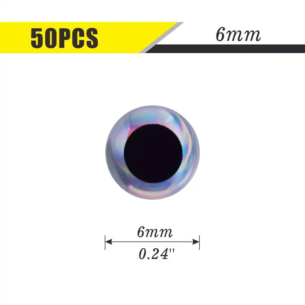 50pcs Size 6mm Sliver Molded 3D Fishing Lure Eyes for Unpainted Shad Lure Bodies