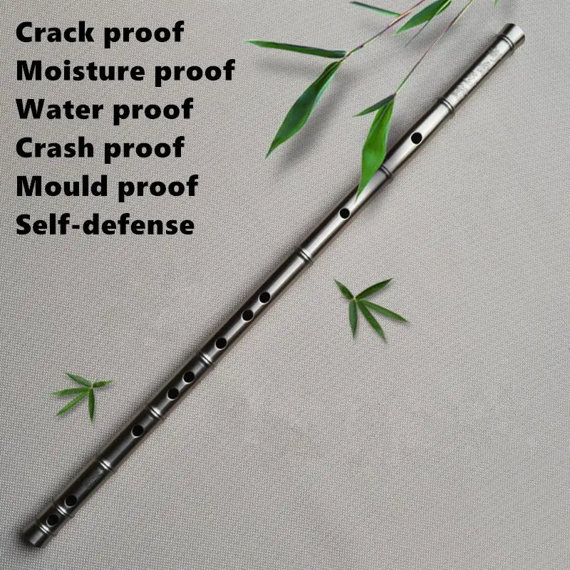 Titanium Metal Flute F Key Bamboo Joint Liked Chinese Dizi Flutes Metal Flauta Profissional Music Instrument Self-defense Weapon