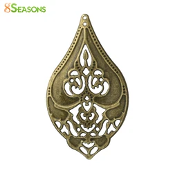 8Seasons Iron Alloy Filigree Stamping Pendants Teardrop Antique Bronze Flower Carved Hollow DIY Making Jewelry 7cm x 4cm, 50 PCs