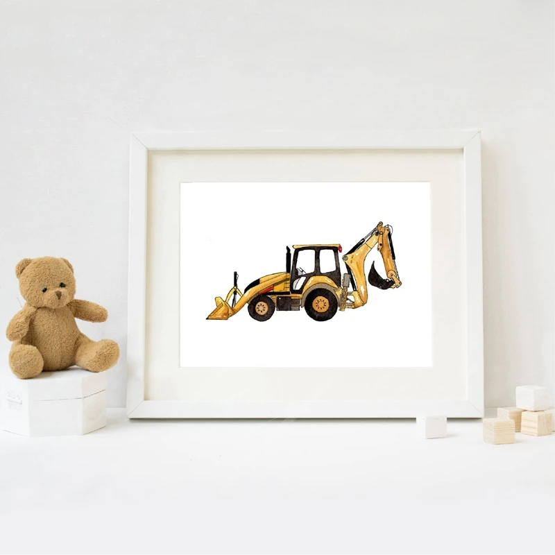 Construction Vehicle Watercolor Boys Wall Art Canvas Painting Pictures Dump Truck Excavator Posters And Prints Kids Room Decor