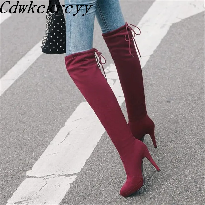 winter New pattern fashion Cusp black sexy Over knee Thin leg Elastic force Boots Fine heel Add wool Keep warm Women Boots 34-43