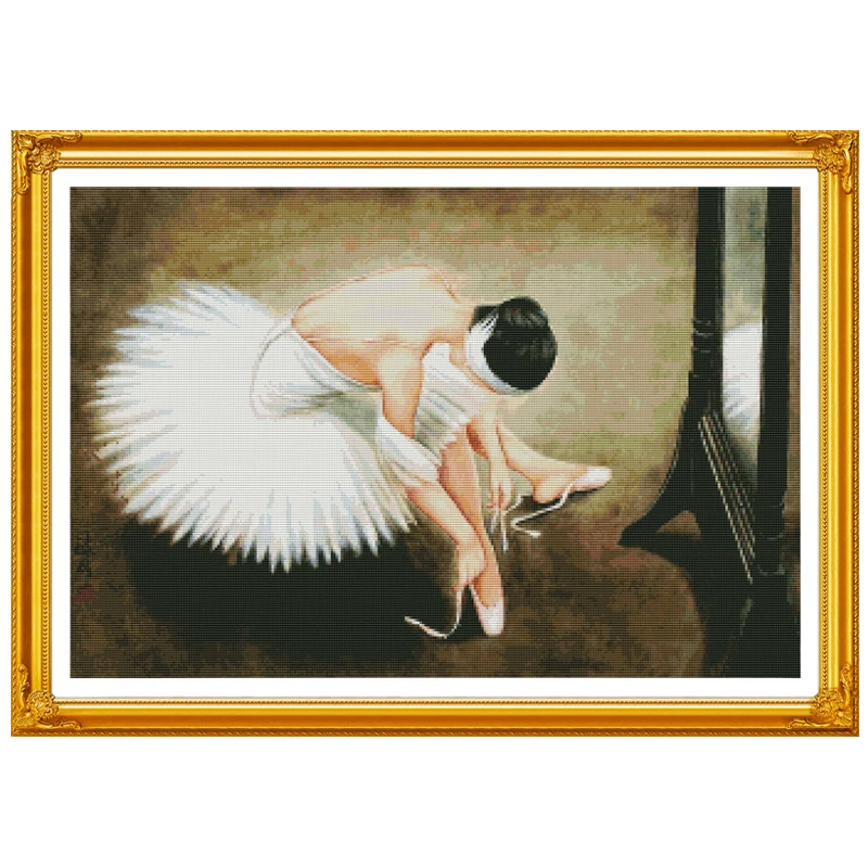 A Ballerina(2) Patterns Counted Cross Stitch Set 11CT 14CT 16CT Stamped DMC Cross-stitch Kit Embroidery Needlework Home Decor