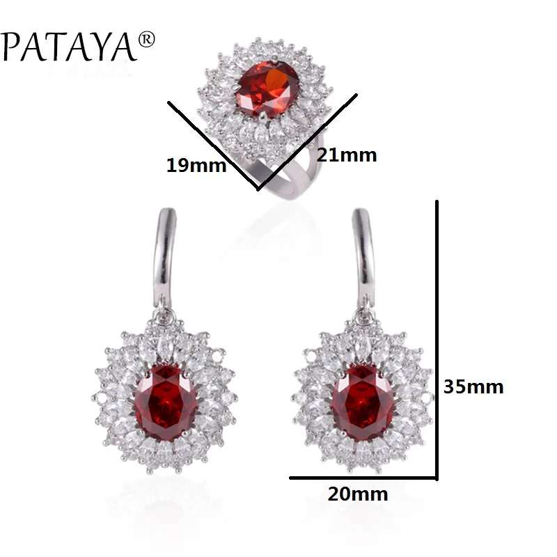 PATAYA New Women Luxury Wedding Jewelry Green Natural Zirconia Big Earrings Ring Sets True White Gold Color  Multicolor Jewelry