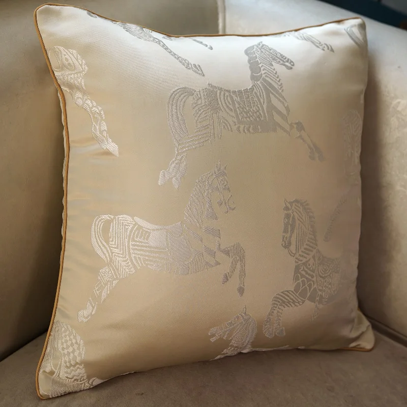 

Ivory Pillows Horse Jacquard Cushion Case Luxury Modern Decorative Pillow Cover For Sofa Chair Home Decorations