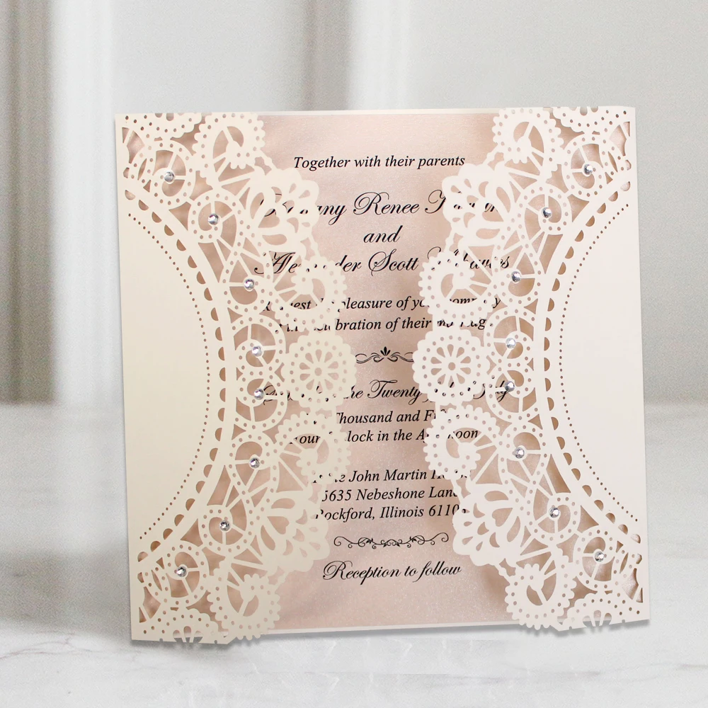 Laser Cut White Lace Wedding Invitations Save the Date Customized Invitation Cards- Set of 50 pcs