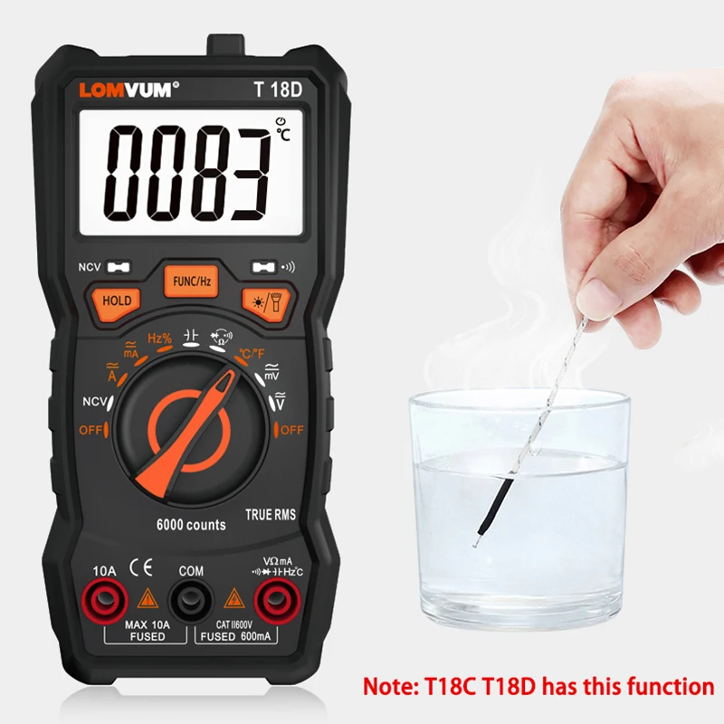 LOMVUM-Multímetro Digital Inteligente de Alta Precisão, True RMS, NCV, Lanterna Auto Ranging, 6000 Contagens