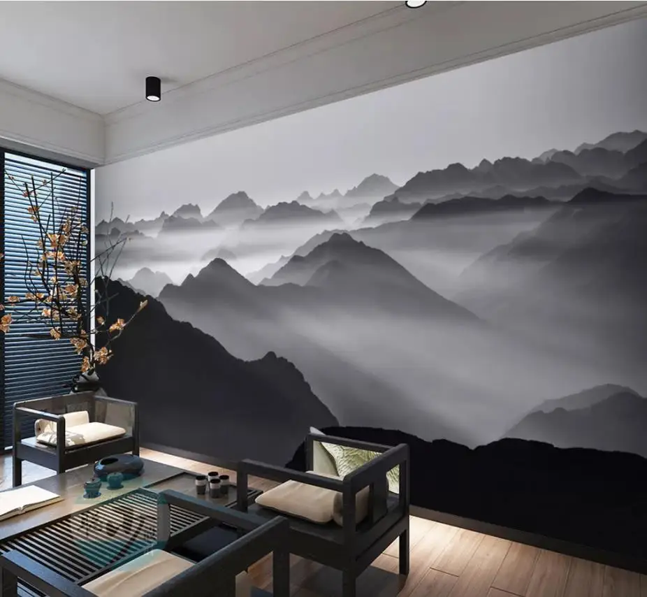 

3D Wallpaper Custom 3d Mural Wallpaper Modern minimalist ink landscape art mural TV Background 3D Mural Wall Paper