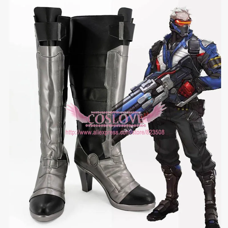 

OW Game Soldier 76 John Jack Morrison Female Black Shoes Cosplay Boots CosplayLove