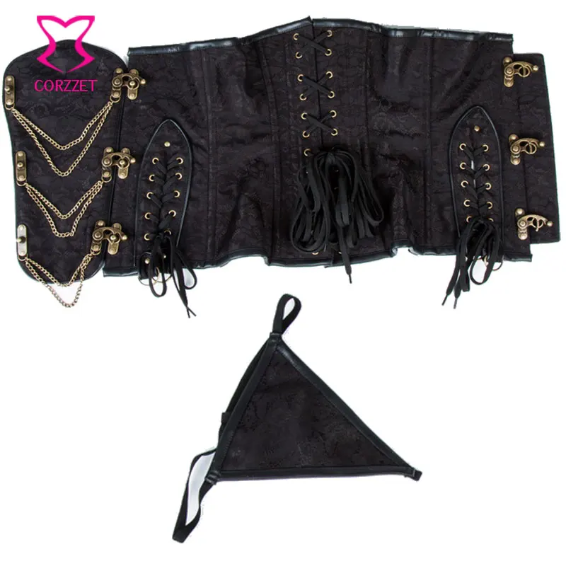 Vintage Nero Brocade Steampunk Corsetto Abbigliamento Gothic Acciaio Ha Disossato Underbust Corsetti E Bustini Punk Korsett Per Le Donne Sexy