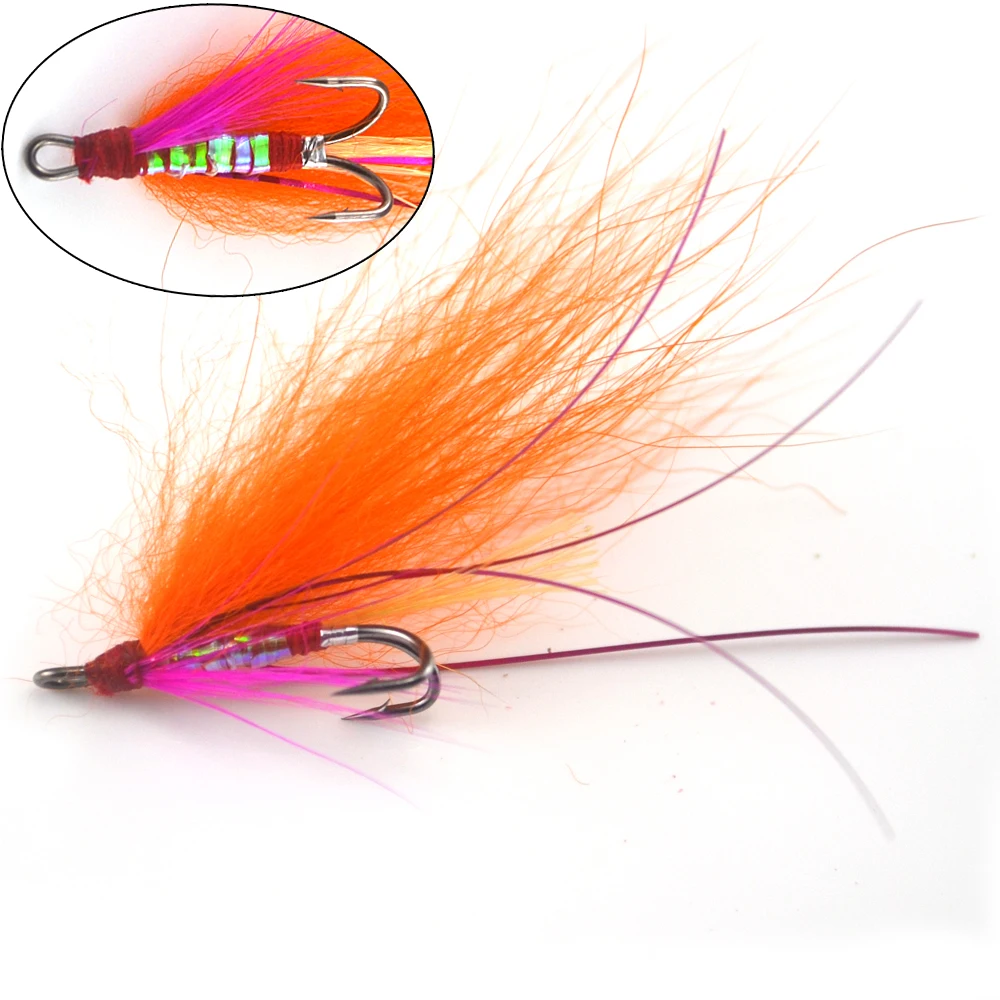 MNFT 10Pcs Orange Streamer Double Hook Flashabou Salmon Trout Sea Bass Fishing Lure Artificial Bait