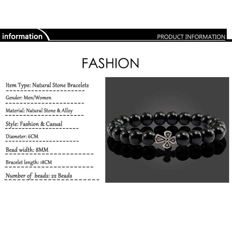 Moda jesus cruz pedra vulcânica homens estiramento pulseiras fosco preto lava 8mm contas energia yoga pulseiras & pulseiras jóias femininas