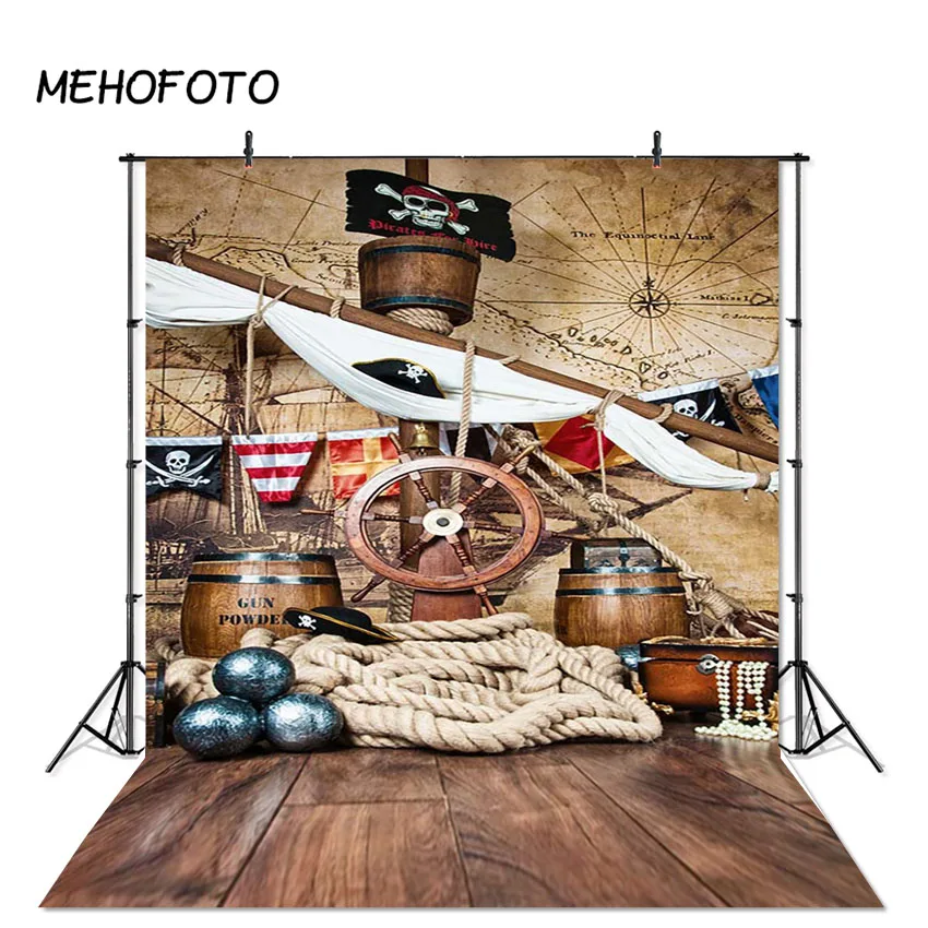 Pirate Photography Backdrop Ship Deck Navigation World Map Birthday Party Baby Child Portrait Photo Background Studio