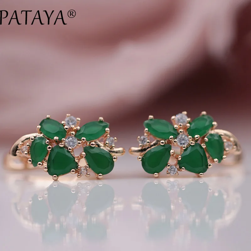 PATAYA Multi-Colored Natural Cubic Zirconia Long Earrings 585 Rose Gold Color Exclusive Design Jewelry Women Luxury Earrings