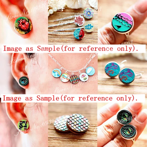 10pcs (130-145)Unique 3D Embossed 16mm Round Coloured Drawing pattern Laser Cut wood Cabochon DIY for Rings, Earring,Hair pin WG