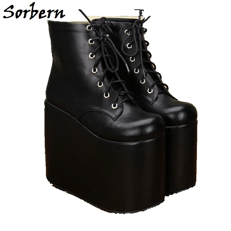 Sorbern Black Thigh High Ankle Boots Lace-Up Spring Women Shoes Round Toe Designer Brand Custom Color Platform Ladies Boots