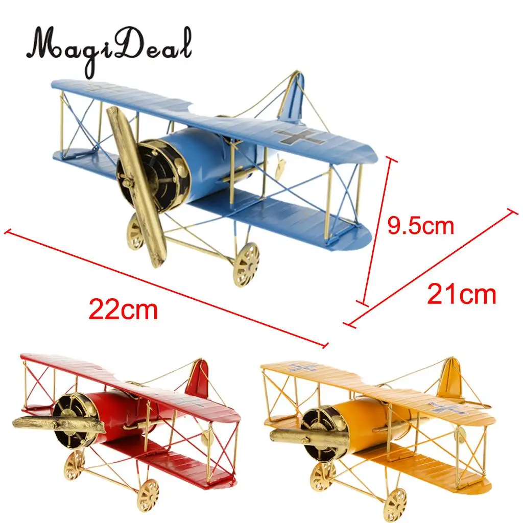 MagiDeal 1Pc Vintage Metal Airplane Model Biplane Aircraft for Home Livingroom Decor Children Boys Preschoolers Outdoor Fun Toys