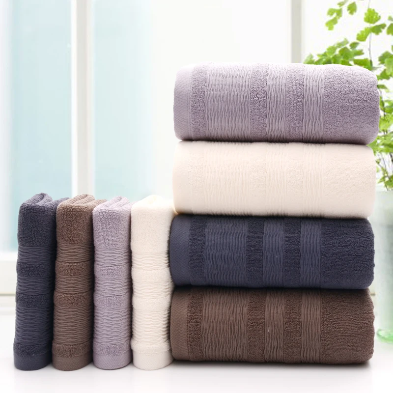 

3pcs / Set 100% Cotton Absorbent Towel Set Men 1pc 70x140cm Beach Bath Towel For Adults 2pcs 32x72cm Washcloth Terry