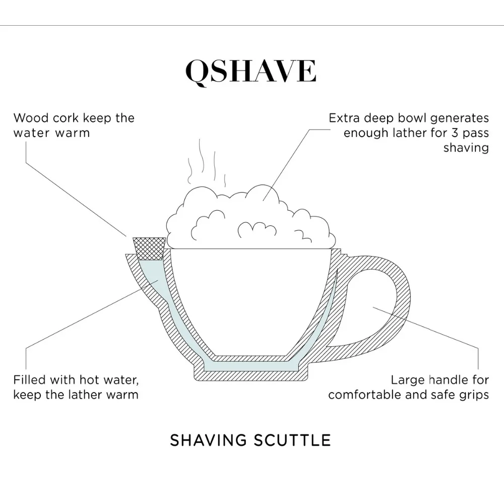 QSHAVE-taza de afeitar para afeitado, tazón de gran tamaño, Taza de cerámica hecha a mano en blanco y negro, rellena de agua caliente, mantiene la