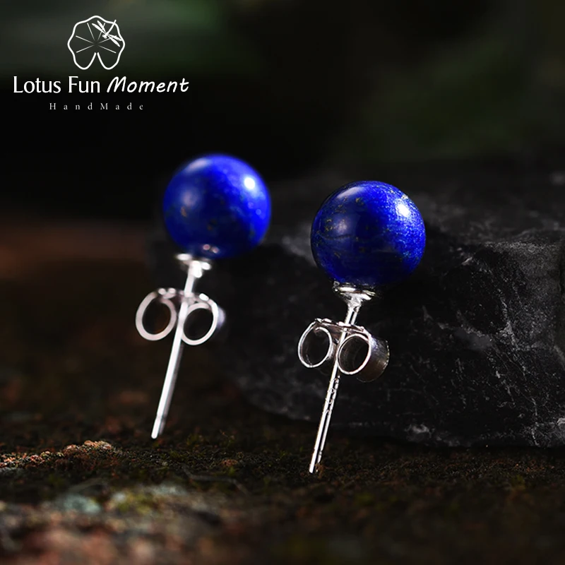 

Lotus Fun Moment Real 925 Sterling Silver Natural blue stone Creative Fashion Jewelry Vintage Fashion Stud Earrings for Women
