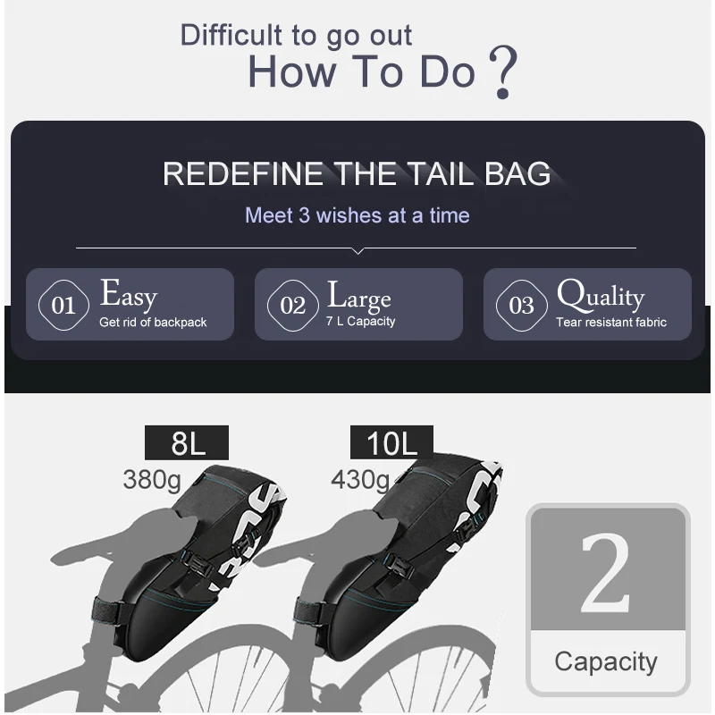 ROSWHEEL NEW MTB  bike bag cycling bicycle saddle tail rear seat waterproof Storage bags accessories high-capacity  8L 10L