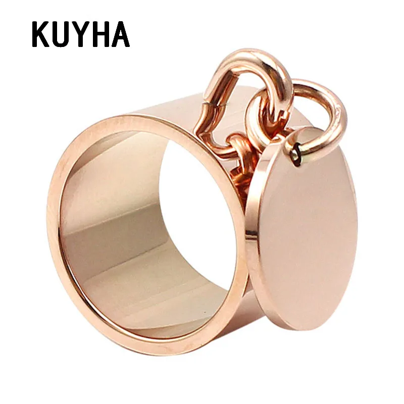 Luxury Rings Femme Engravable Round Tag Charm Fashion Jewelry 5 Colors 15MM Wide Stainless Steel Laser Logo/Name Ring