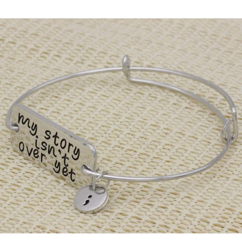 Adjustable bangle Fashion bracelet inspirational jewelry high quality my story isn't over yet semicolon bracelet jewelry B129 view 5