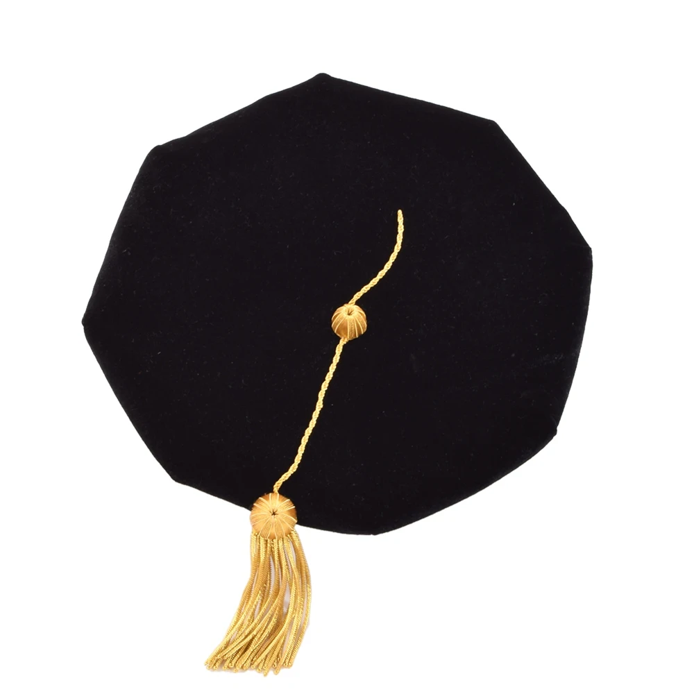 1pc Doctoral Tam with Tassel Doctors Graduation Traditional Hat 8-sided Corner