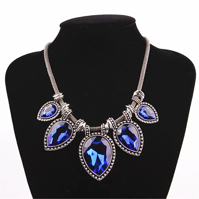 Luxury Vintage Women Choker Necklace Big Crystal Jewelry Silver Color Chain Boho Chunky Statement Maxi Necklaces Collier Femme