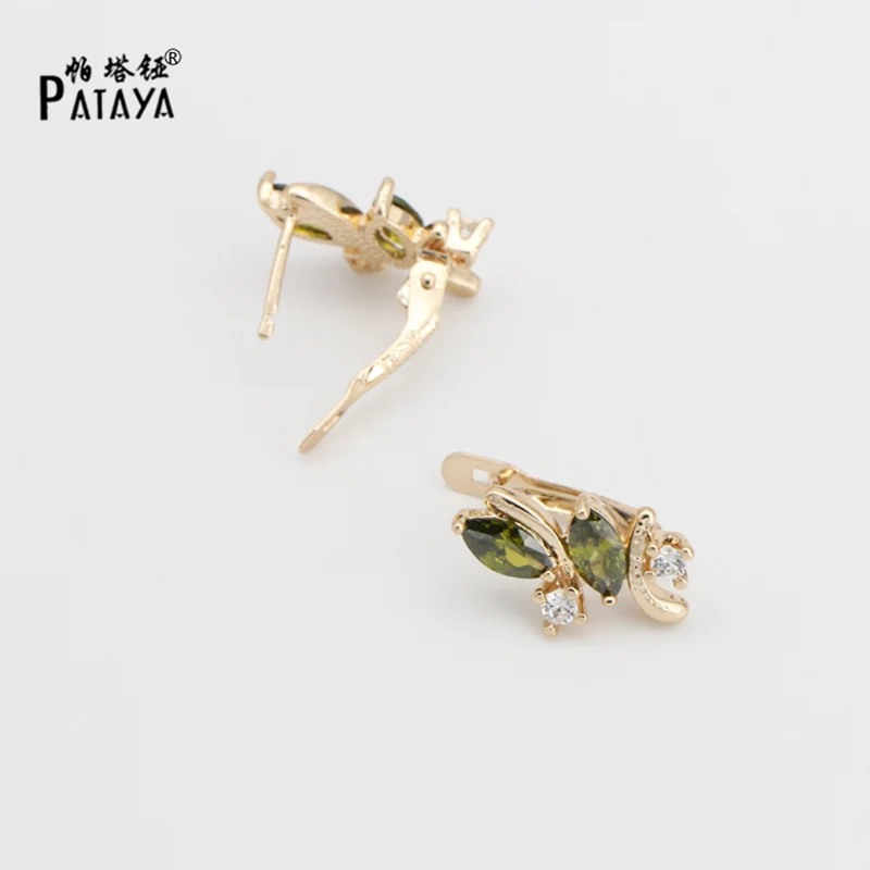 PATAYA New Olive Green Drop Earrings 585 Rose Gold Color Natural Zircon Inlay Brinco Turkey Antique Jewelry Dangle Earrings